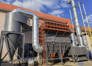 Industrial dust collection system with large ductwork and access platform